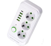 Удлинитель сетевой гибридный Saros Polymer 2м, 3 розетки, 2500 Вт, 4 USB,1 Type-C (белый) 88030