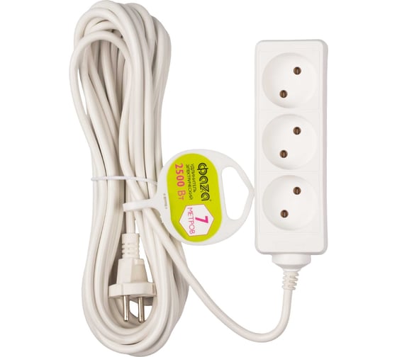 Удлинитель ФАZА3х7м 10А IP20 FE075-03-700 2.2кВт ПВС 2х0.75 защ. шторки 5032347 1