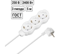 Удлинитель бытовой TDM ELECTRIC Люкс 3 гнезда, 5 м, с/з, с з/ш, ПВС 3х0,75 мм2, 10 А, 250 В, 2400 Вт TDM ELECTRIC SQ1303-4018