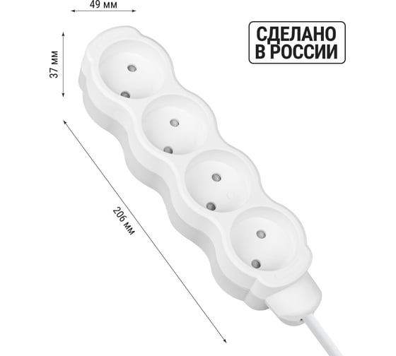 Удлинитель бытовой TDM ELECTRIC Люкс 4 гнезда, 2 м, б/з, с з/ш, ПВС 2х0,75 мм2, 6 А, 250 В, 1400 Вт TDM ELECTRIC SQ1303-4006