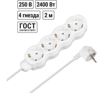 Удлинитель бытовой TDM ELECTRIC Люкс 4 гнезда, 2 м, с/з, с з/ш, ПВС 3х0,75 мм2, 10 А, 250 В, 2400 Вт TDM ELECTRIC SQ1303-4019