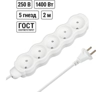 Удлинитель бытовой TDM ELECTRIC Люкс 5 гнезд, 2 м, б/з, с з/ш, ПВС 2х0,75 мм2, 6 А, 250 В, 1400 Вт TDM ELECTRIC SQ1303-4011