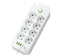 Удлинитель сетевой гибридный Saros Polymer 2м, 8 розеток, 2500 Вт, 4 USB,1 Type-C (белый) 88032