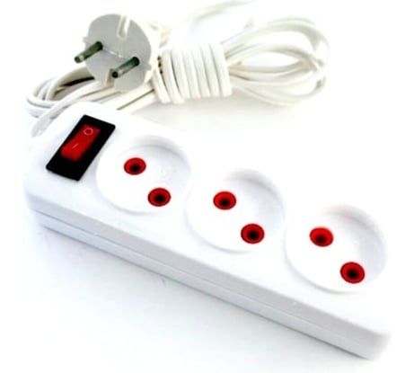 Электрический удлинитель Веллконт с переключателем У10-448 (ШВВП) 3 входа, 5 метров, в индивидуальной упаковке 48991