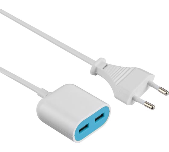 Кабель-удлинитель Electraline с 1 вилкой и 1 розеткой с 2 USB разъемами синий 01695 1