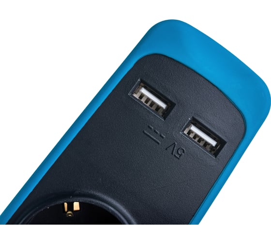 Electraline Удлинитель 5Р+2USB с выключателем 3x1-2М с заземлением силикон черно-синий 62157