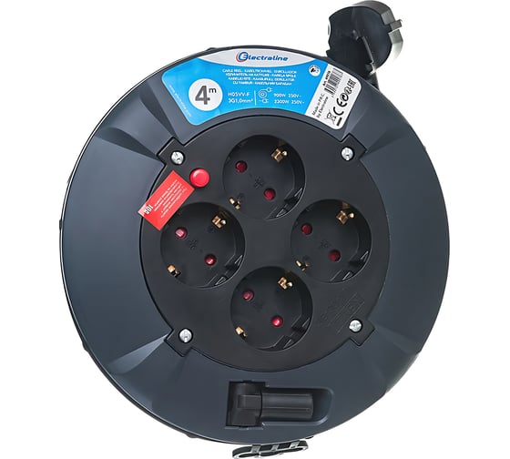 Кабельный барабан Electraline FIXED PANEL с 4 гнездами кабель ПВС 3x1,0-4М 49076