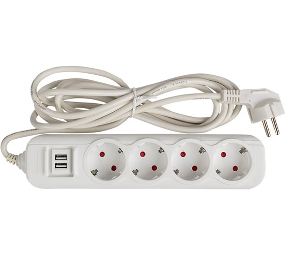 Удлинитель EKF "Эксперт" 4 гнезда 2 метра 16А/3,5кВт с 2 USB 2,1А ПВС 3х1 UBA16-2USB-4-02i