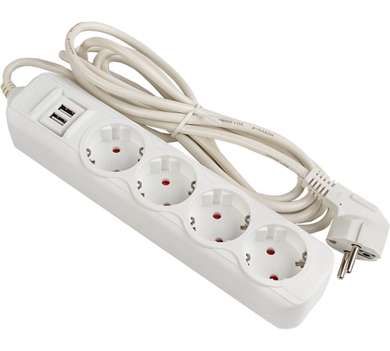 Удлинитель EKF "Эксперт" 4 гнезда 5 метров 16А/3,5кВт с 2 USB 2,1А ПВС 3х1 UBA16-2USB-4-05i