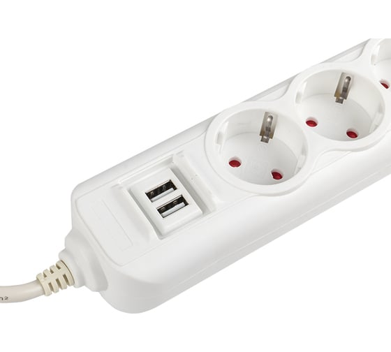 Удлинитель EKF "Эксперт" 4 гнезда 5 метров 16А/3,5кВт с 2 USB 2,1А ПВС 3х1 UBA16-2USB-4-05i