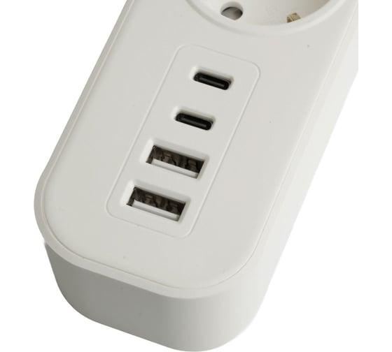 Сетевой фильтр STEKKER 3-местный с/з 3x1мм2, 5 м, 250В, 16А, 2 USB-A+2 Type-C 3, серия Nova, белый, 50101