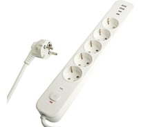 Сетевой фильтр STEKKER 5-местный с/з 3x1мм2, 5 м, 250В, 16А, 2 USB-A+2 Type-C 3, серия Nova, белый, 50104