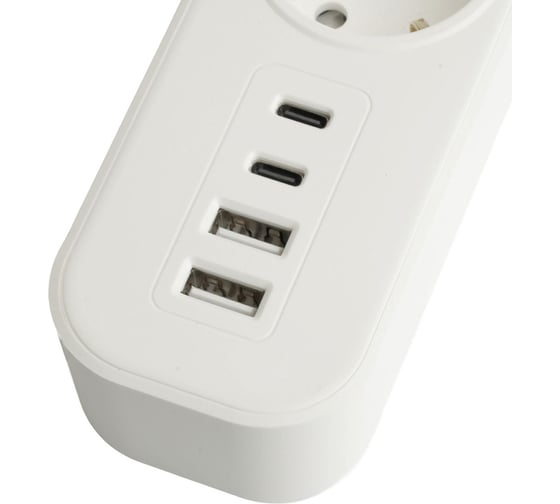 Сетевой фильтр STEKKER 5-местный с/з 3x1мм2, 5 м, 250В, 16А, 2 USB-A+2 Type-C 3, серия Nova, белый, 50104