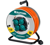 Силовой удлинитель на стальной катушке KRAFTOOL Expert ПВС 3x2.5, 50м 55089-50