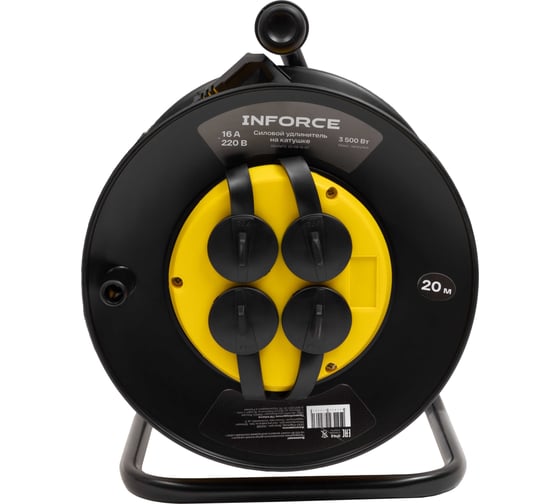 Силовой удлинитель Inforce на катушке, 4 гнезда, с/з ПВС 3х1,5 16A 20м IP44 GRANITE ZG 09-15-07