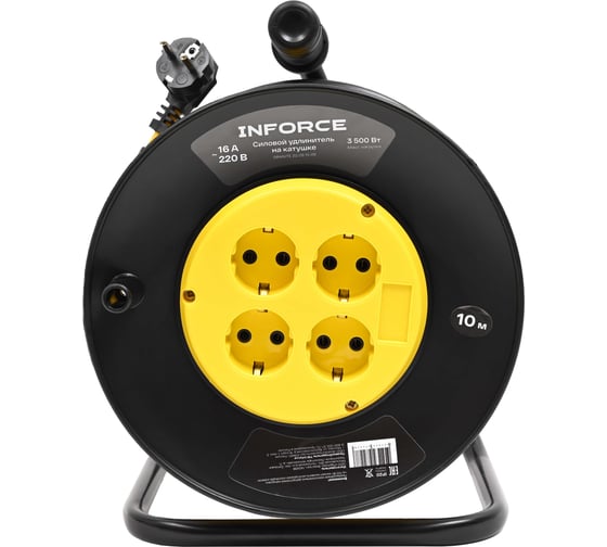 Силовой удлинитель Inforce на катушке 4 гнезда, с/з ПВС 3х1,5 16A 10м IP20 GRANITE ZG 09-15-09