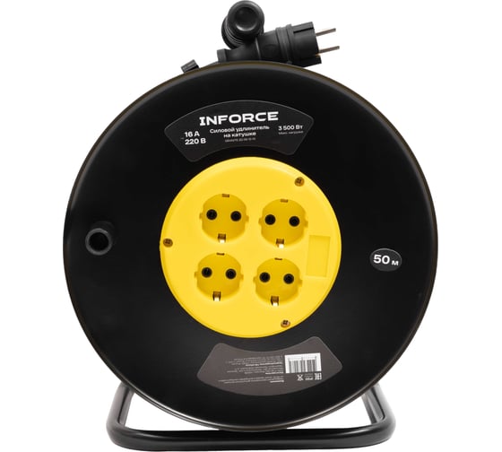 Силовой удлинитель Inforce на катушке 4 гнезда, с/з КГ 3х2,5 16A 50м IP20 GRANITE ZG 09-15-10