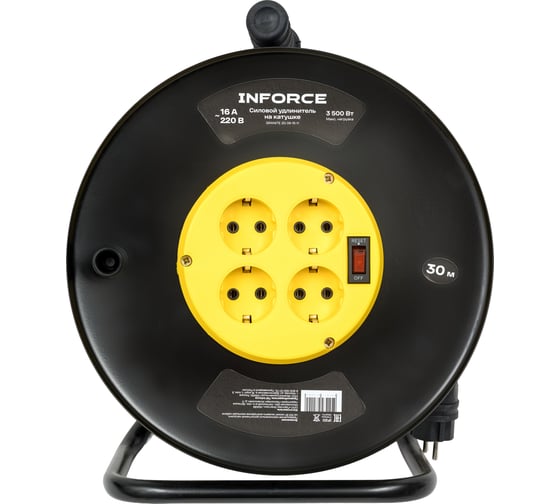 Силовой удлинитель Inforce на катушке, 4 гнезда, с/з КГ 3х2,5 16A 30м IP20 GRANITE ZG 09-15-11
