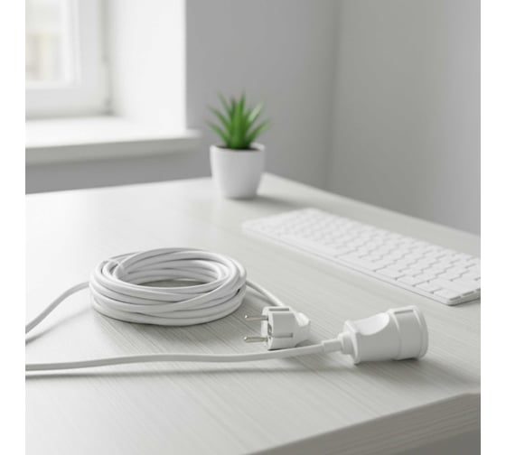 Удлинитель-шнур PROGIX 5 метров, без заземления, белый, ПВС 2x1.5 PG122