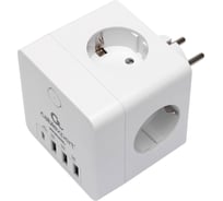 Сетевой фильтр Cablexpert Cube 4р, 16А, 1xType-C PD, 3хUSB, ур.защиты 2+, белый, коробка, CUBE-4-СU3-W