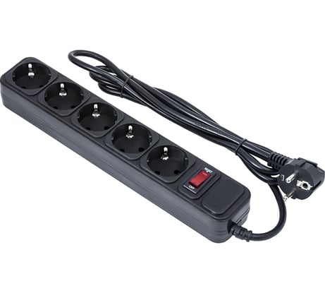 Сетевой фильтр ExeGate SP-5-1.8B 5 евро с заземлением, 1.8м, выключатель с подсветкой, черный 221175