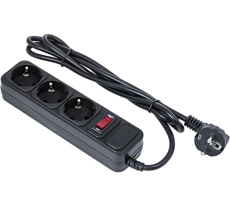 ExeGate Сетевой фильтр SP-3-1.8B 3 евро с заземлением, 1.8м, выключатель с подсветкой, черный 221176