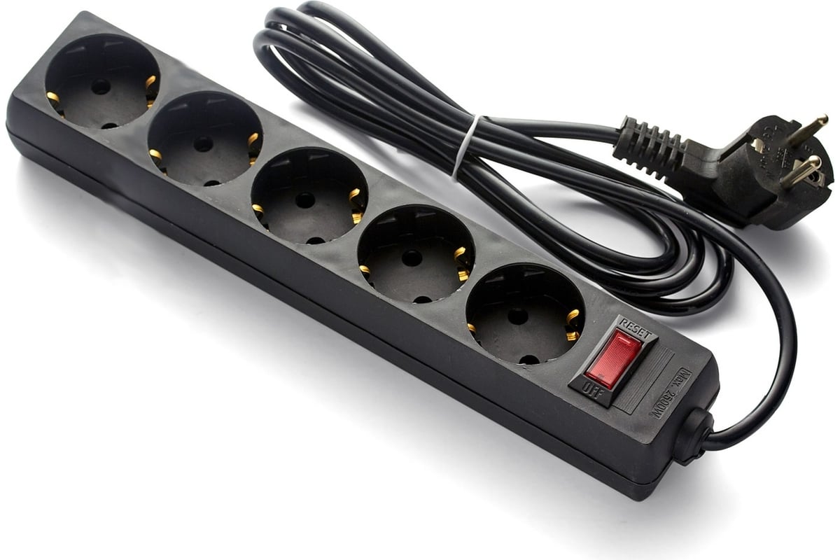 Удлинитель ExeGate EC-5-5B 5 евро с заземлением, 5м, выключатель с ...