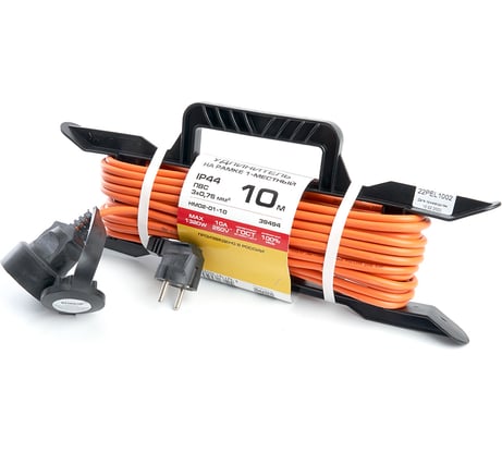 1-местный удлинитель-шнур на рамке STEKER серия Home HM02-01-10 с заземлением 3x0,75мм2, 10м, 10А, оранжевый 39494