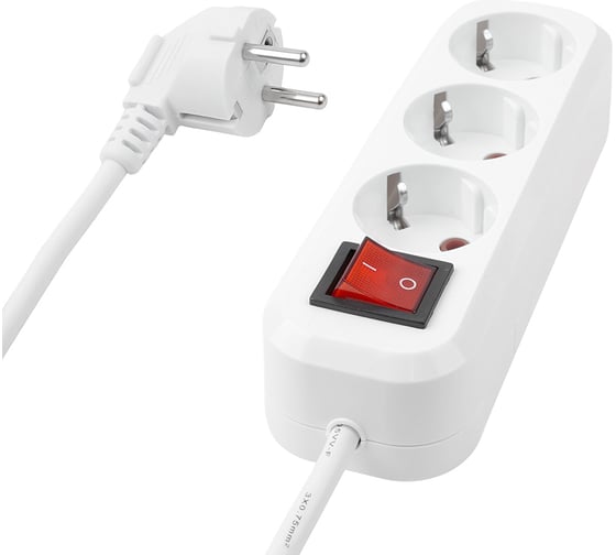 Удлинитель 3-местный с/з с выключ. STEKKER STTEKER 3x0,75мм2, 3м, 10А, У10А-002, белый HM03-31-03 39198