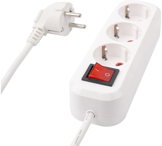 3-местный удлинитель STEKKER с заземлением с выключателем, 3x0,75мм2, 5м, 10А, У10А-002, белый HM03-31-05 39199