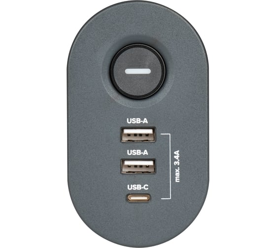 Удлинитель Jazzway ETD-03U-150-gy 3х1,5, серый со струбциной для крепления к столу, заземление, шторки, выключатель 5059559