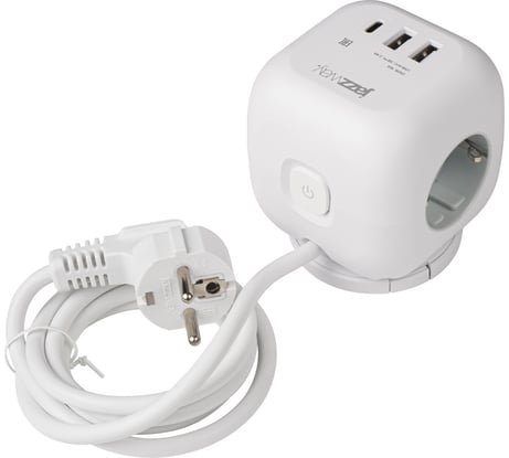 Удлинитель Jazzway EC-03U-150-wh 3х1,5, с поворотной подставкой, белый, заземление,шторка, выключатель 5060616