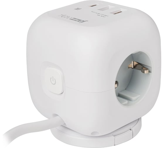 Удлинитель Jazzway EC-03U-150-wh 3х1,5, с поворотной подставкой, белый, заземление,шторка, выключатель 5060616