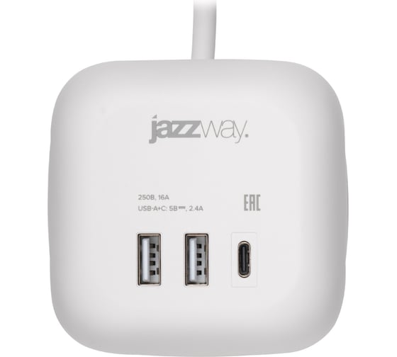 Удлинитель Jazzway EC-03U-150-wh 3х1,5, с поворотной подставкой, белый, заземление,шторка, выключатель 5060616