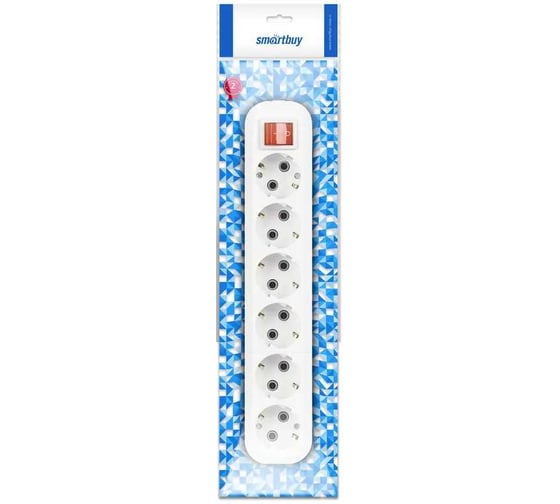 Удлинитель Smartbuy 6 гнезд 3 м, 16А/3,5кВт с выкл. и заземлением ПВС 3x1,0 SBE-16-6-03-ZS