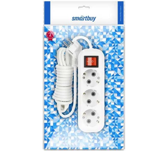 Удлинитель Smartbuy New, 3 гнезда, 10 м, 16А/3,5кВт с выкл. и заземлением ПВС 3x1,0 SBE-16-3-10m-ZS