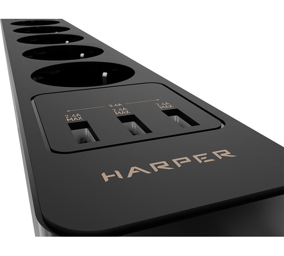 Удлинитель с USB зарядкой HARPER UCH-530 Black H00003010