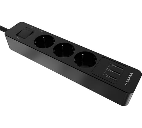Удлинитель с USB зарядкой HARPER UCH-330 Black H00003009