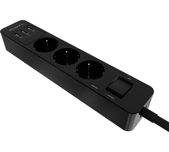 Удлинитель с USB зарядкой HARPER UCH-330 Black H00003009