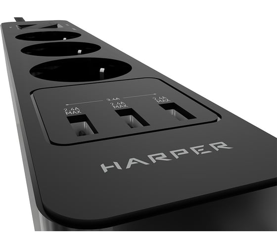 Удлинитель с USB зарядкой HARPER UCH-330 Black H00003009