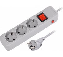 Сетевой фильтр Smartbuy 16А, 3500 Вт, 3 гнезда, без заземляющего штыря, с заземляющим контактом, ПВС 3x1.0, 5 м, серый SBSP-3-50-G