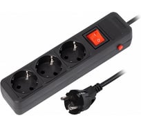 Сетевой фильтр Smartbuy 16А, 3500 Вт, 3 гнезда, без заземляющего штыря, с заземляющим контактом, ПВС 3x1.0, 3 м, черный SBSP-3-30-K