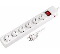 Сетевой фильтр Smartbuy 16А, 3500 Вт, 6 гнезд, без заземляющего штыря, с заземляющим контактом, ПВС 3x1.0 кв.мм, 3 м, белый SBSP-6-30-W