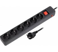 Сетевой фильтр Smartbuy 16А, 3500 Вт, 6 гнезд, без заземляющего штыря, с заземляющим контактом, ПВС 3x1.0 кв.мм, 3 м, черный SBSP-6-30-K