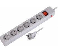 Сетевой фильтр Smartbuy 16А, 3500 Вт, 6 гнезд, без заземляющего штыря, с заземляющим контактом, ПВС 3x1.0, 3 м, серый SBSP-6-30-G