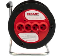 Силовой удлинитель на катушке REXANT ПВС 3х1.5, 50 м, 4 гнезда, с заземлением, 16 А оранжевый Россия 11-7088
