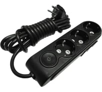 Удлинитель нового поколения MAKEL 3х3м, с заземл., 16А, защ. шторки и выключатель, черный N3310143