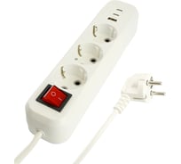 Удлинитель STEKKER Home 3-местный, с/з, с выключ., HM071-31-05 3x1мм2, 5м, 250В, 16А, 1USB+2C, 2.4A, белый, 50138