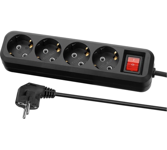 Удлинитель TDM ELECTRIC Народный 4 гнезда, 1,5 метра, с/з, выкл., 10 А, 2300 Вт, черный SQ1303-1125