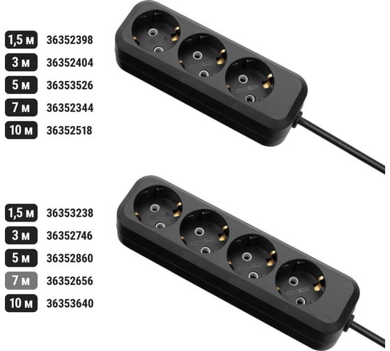 Удлинитель сетевой TDM ELECTRIC 4 розетки, 7 метров, с заземлением, 10 А, 2300 Вт, черный, SQ1303-1058